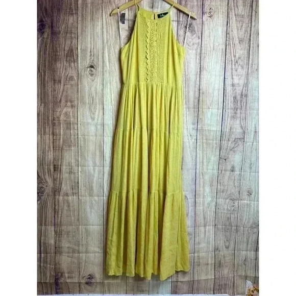 LuLus Golden Yellow Embroidered Maxi Dress Size M - Picture 5 of 9